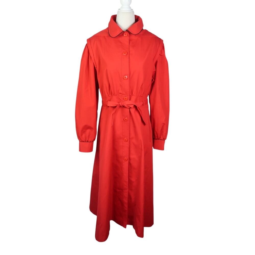 Vintage 90s Nordstrom Red A-Line Trench Coat Hooded Size 10